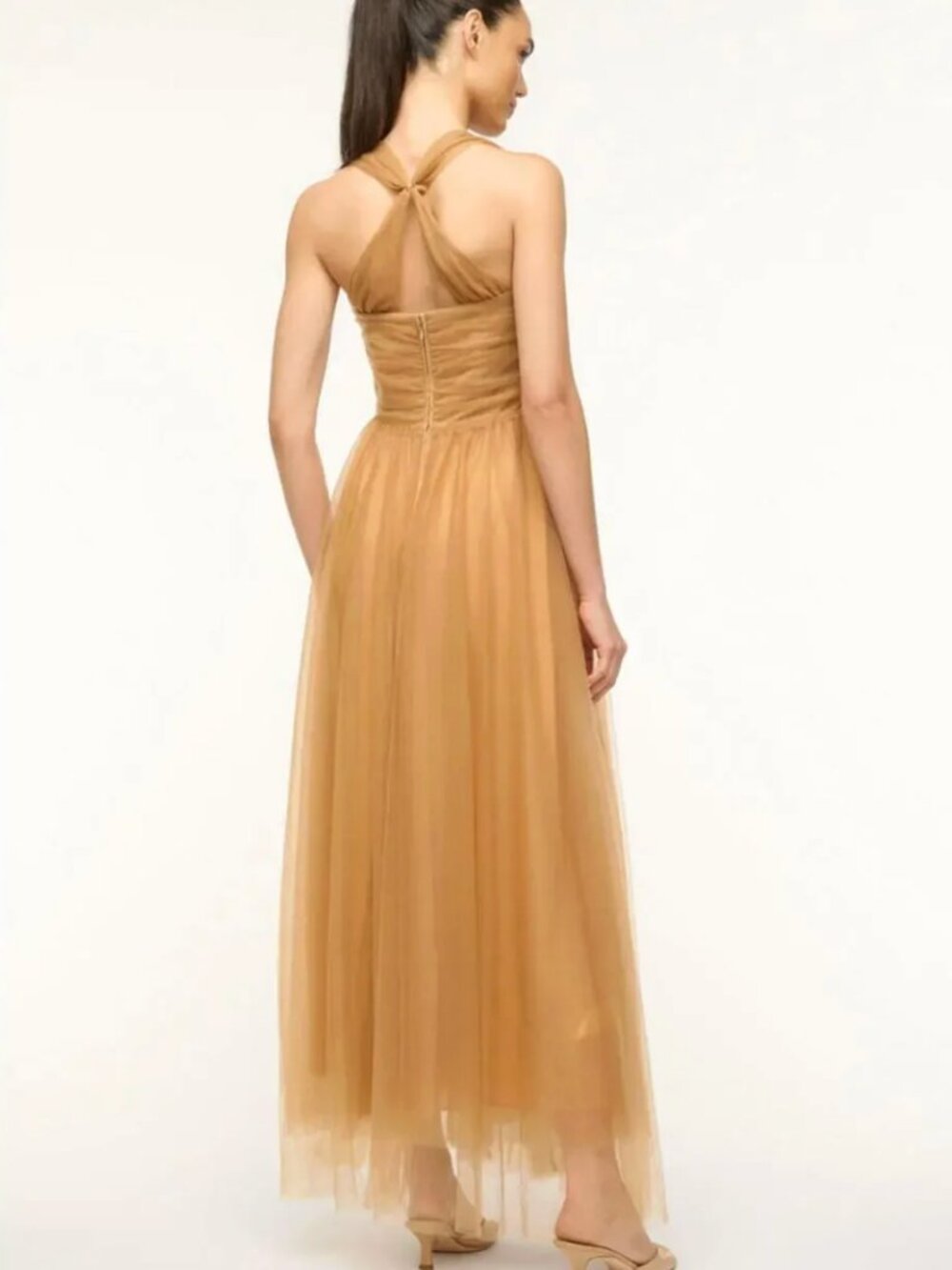 Staud Antonio Tulle Bustier Gown Maxi Dress Camel 8 NWT $795 - Picture 2 of 7